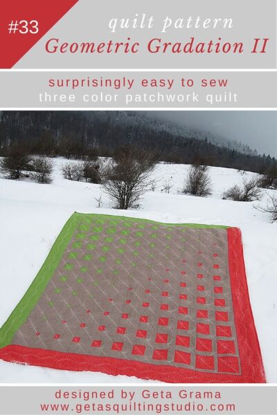 Modern geometric three color quilt pattern- an easy to sew patchwork quilt using simple blocks.