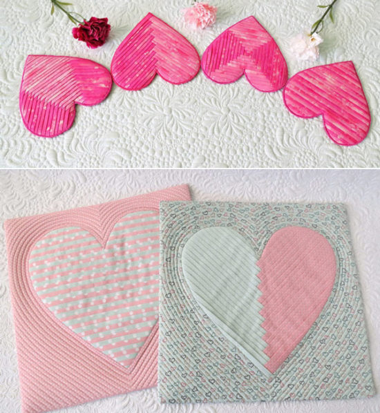 Fabric heart coasters pattern Geta's Quilting Studio
