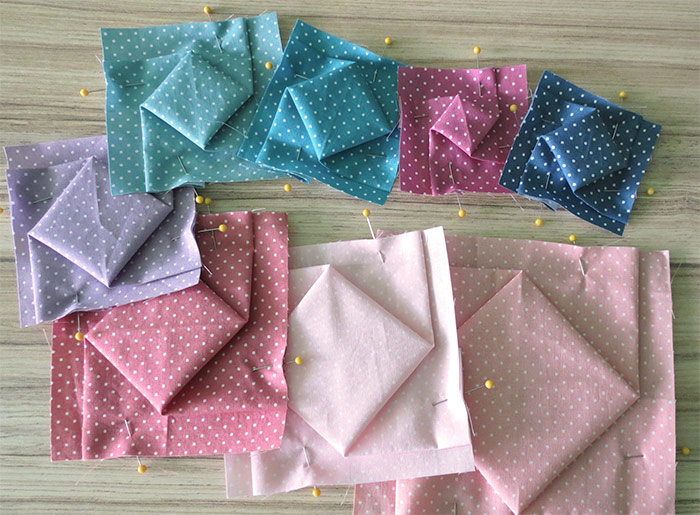 Folded fabric quilt pattern